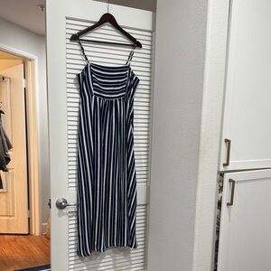 Melrose and Market Navy and White Striped Midi Dress